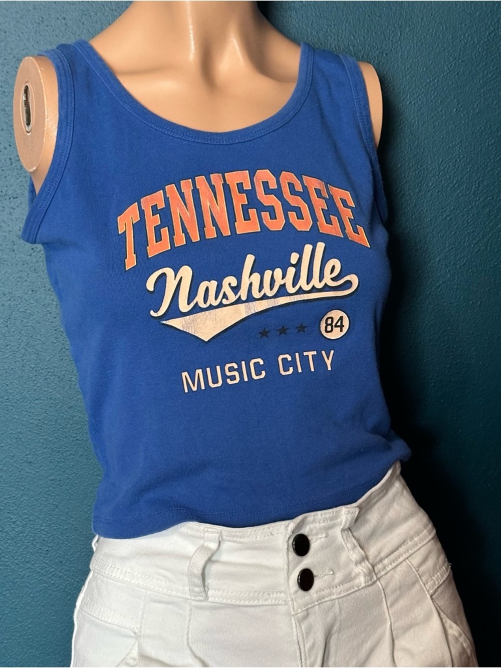 Tennessee Nashville Music City Blue Graphic Cotton Tank Top - Picture 3 of 9